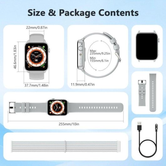 Blackview Smartwatch Bluetooth 1,91'' Silber Kunststoffgehäuse Silikonarmband