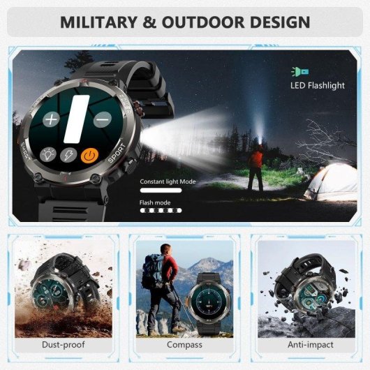 Blackview W50Pro Bluetooth 1,45'' Nero Orologio Outdoor Resistente Uomo