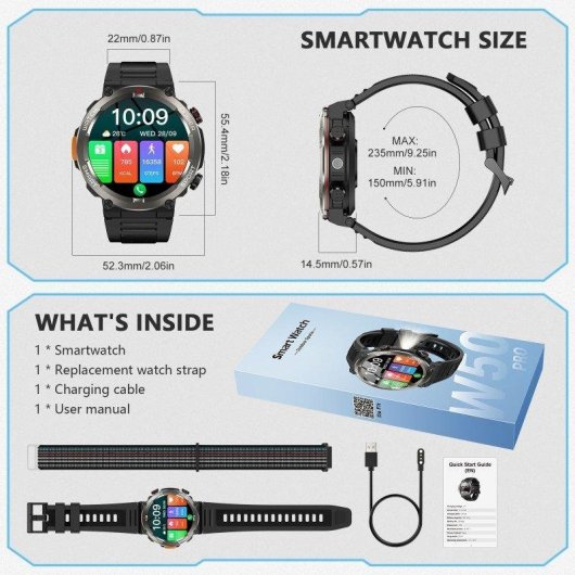 Blackview W50Pro Bluetooth 1,45'' Nero Orologio Outdoor Resistente Uomo