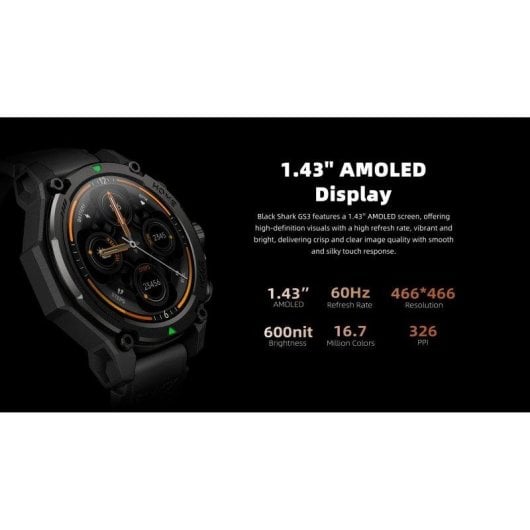 Black Shark GS3 GPS AMOLED 1,43'' Preto GPS 21 Dias Autonomia