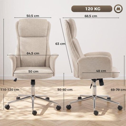 Silla de Escritorio Homcom Chenilla Beige Giratoria