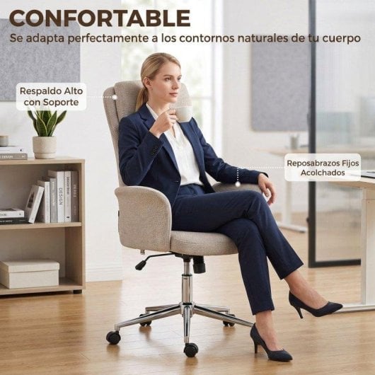Silla de Escritorio Homcom Chenilla Beige Giratoria