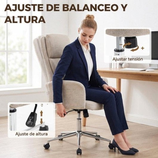 Silla de Escritorio Homcom Chenilla Beige Giratoria