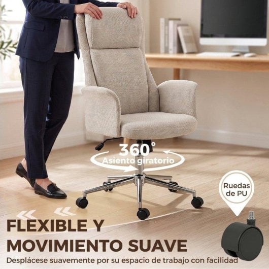 Silla de Escritorio Homcom Chenilla Beige Giratoria