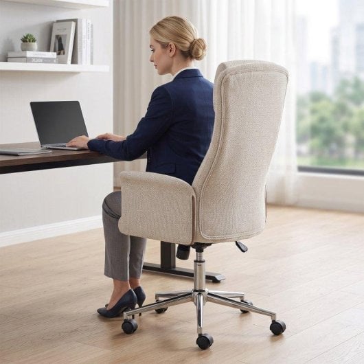 Silla de Escritorio Homcom Chenilla Beige Giratoria