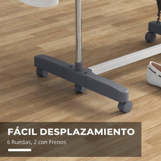 Tendedero Vertical Plegable Homcom 4 Niveles 6 Ruedas Gris y Plata