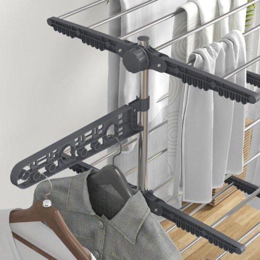 Tendedero Vertical Plegable Homcom 4 Niveles 6 Ruedas Gris y Plata