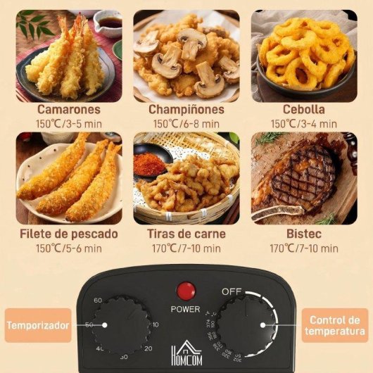 Freidora de aceite Homcom 5 L 2000 W con ventana y temporizador
