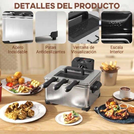 Freidora de aceite Homcom 5 L 2000 W con ventana y temporizador