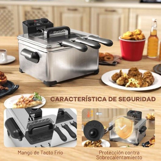 Freidora de aceite Homcom 5 L 2000 W con ventana y temporizador