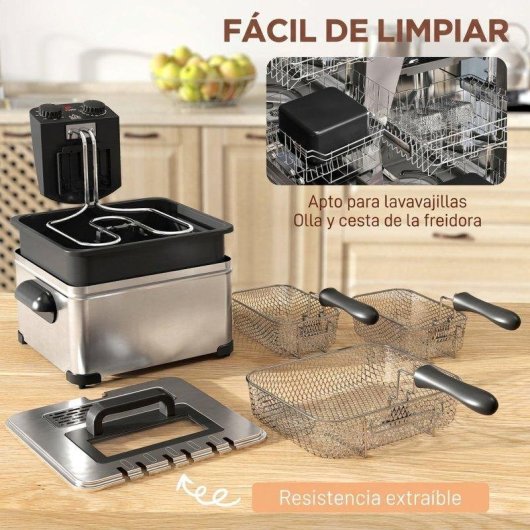 Freidora de aceite Homcom 5 L 2000 W con ventana y temporizador