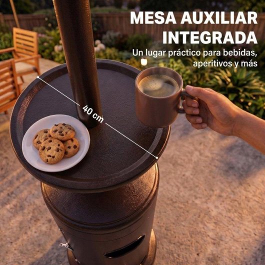 Estufa de Exterior a Gás Outsunny 13 kW com Mesa Integrada Castanha
