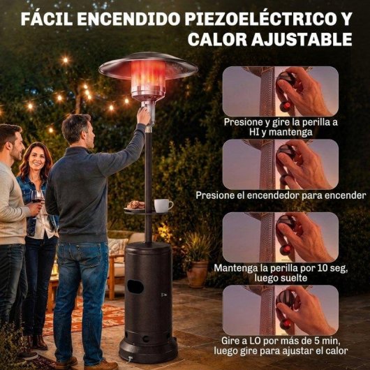 Estufa de Exterior a Gás Outsunny 13 kW com Mesa Integrada Castanha