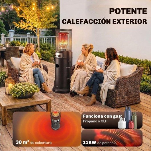 Estufa de Exterior a Gás Outsunny 11 kW com Segurança Antitombo e Rodas