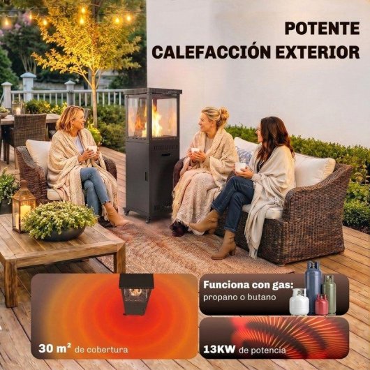 Estufa de Exterior a Gás Outsunny 13 kW com Regulação Contínua e Rodas
