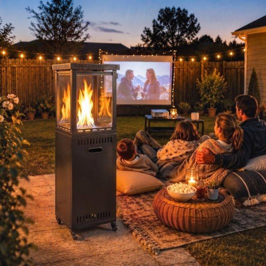 Estufa de Exterior a Gás Outsunny 13 kW com Regulação Contínua e Rodas