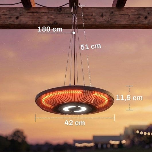 Aquecedor Infravermelhos Suspenso Outsunny 2000W com Luz LED