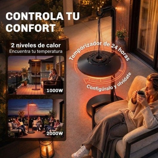 Aquecedor Infravermelhos Suspenso Outsunny 2000W com Luz LED