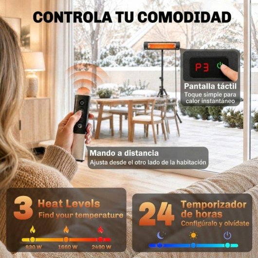 Calefactor de exterior Outsunny 842-486V90BK 2500W infrarrojo trípode