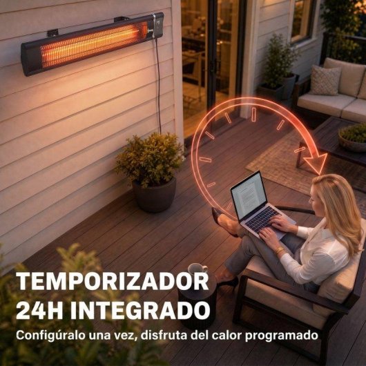 Aquecedor de Parede Outsunny 3000W IP65 9 Níveis Preto