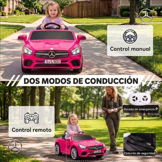 Coche Eléctrico Infantil Aiyaplay Mercedes-Benz SL500 Rosa