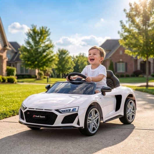 Coche eléctrico infantil Aiyaplay Audi R8 Spyder 12 V blanco con mando