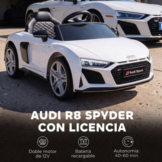Coche eléctrico infantil Aiyaplay Audi R8 Spyder 12 V blanco con mando