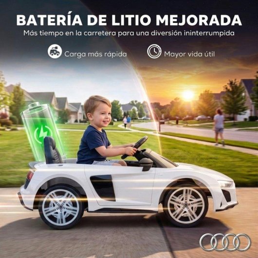 Coche eléctrico infantil Aiyaplay Audi R8 Spyder 12 V blanco con mando