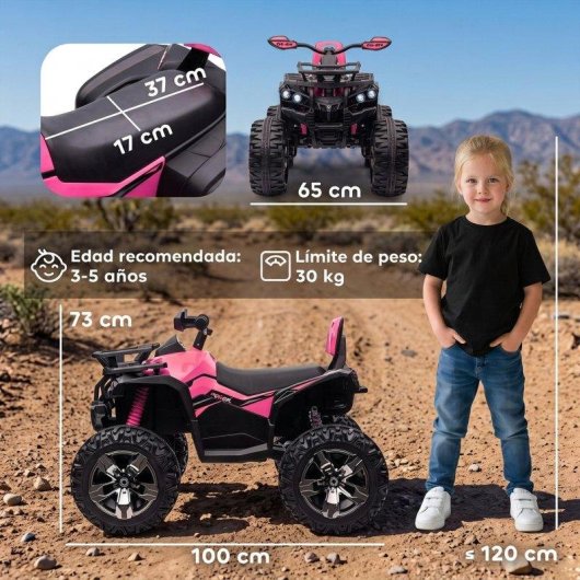 Quad Eléctrico para Niños Homcom 12V con 2 Motores 3-8 km/h Rosa