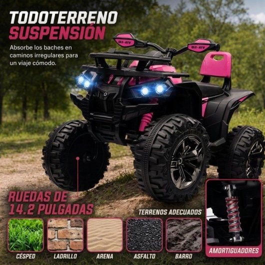 Quad Eléctrico para Niños Homcom 12V con 2 Motores 3-8 km/h Rosa