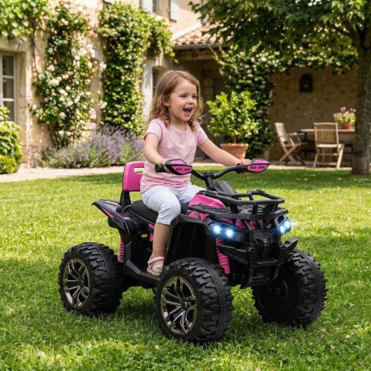Quad Eléctrico para Niños Homcom 12V con 2 Motores 3-8 km/h Rosa