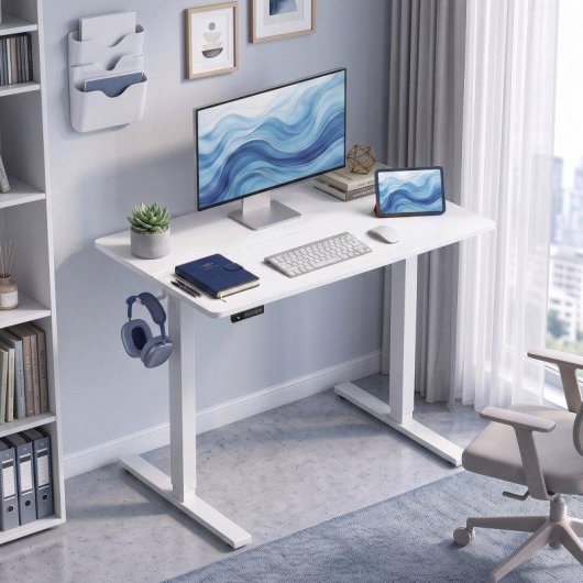 Mesa altura regulavel eletrica Homcom 100x60 cm 3 memorias Branco