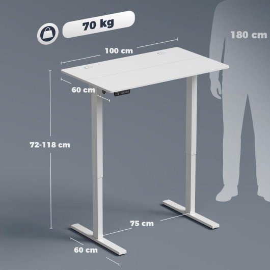 Mesa altura regulavel eletrica Homcom 100x60 cm 3 memorias Branco