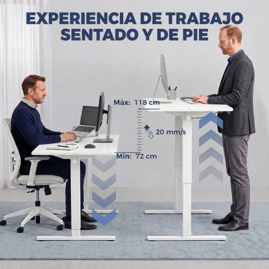 Mesa altura regulavel eletrica Homcom 100x60 cm 3 memorias Branco