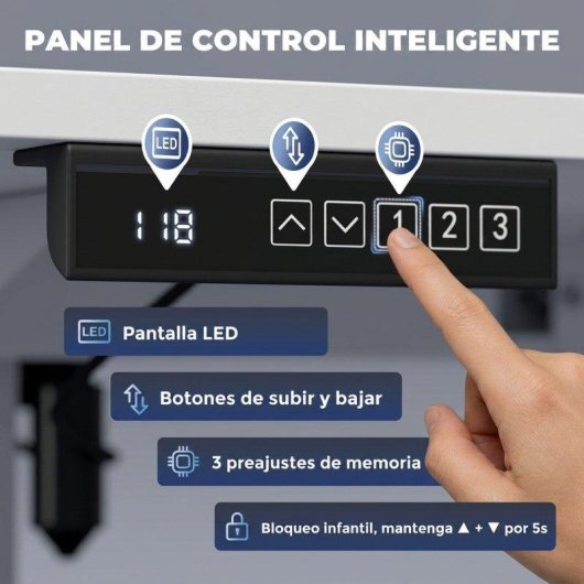 Mesa altura regulavel eletrica Homcom 100x60 cm 3 memorias Branco