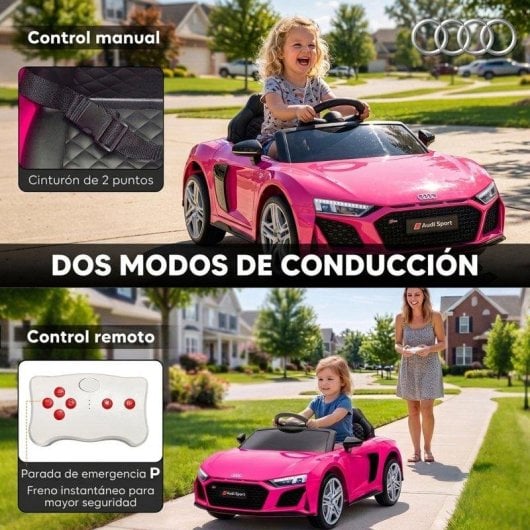 Carro eletrico Aiyaplay Audi R8 Spyder Controlo remoto 12V Rosa