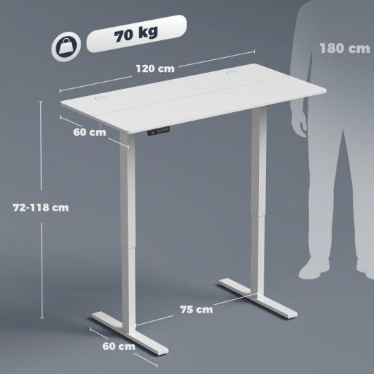 Mesa de escritorio elevavel Homcom 120x60 cm 3 memorias Branco