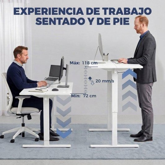 Mesa de escritorio elevavel Homcom 120x60 cm 3 memorias Branco
