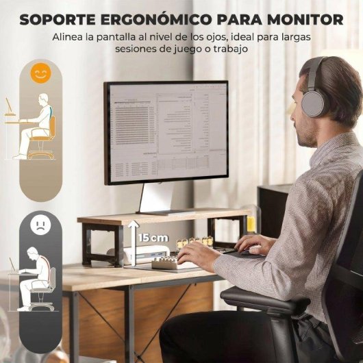 Escritorio Esquinero Reversible HOMCOM Configurable 168-240 cm Acero y Madera Natural