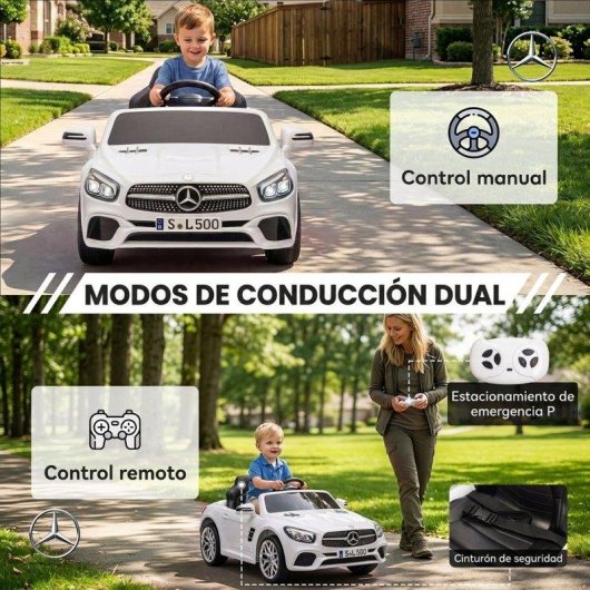 Coche eléctrico infantil Aiyaplay Mercedes-Benz SL500 12 V con mando blanco