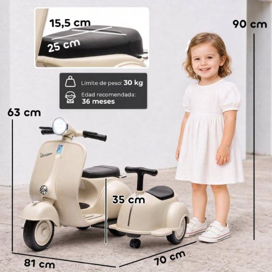 Moto eléctrica infantil Aiyaplay Vespa con asiento lateral y arranque suave