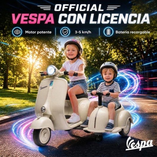 Moto eléctrica infantil Aiyaplay Vespa con asiento lateral y arranque suave