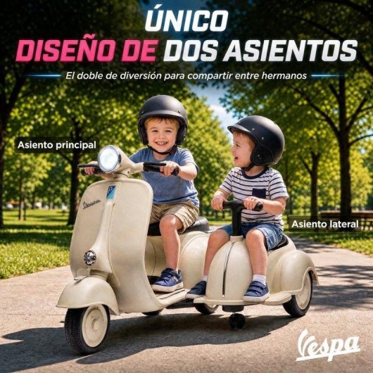 Moto eléctrica infantil Aiyaplay Vespa con asiento lateral y arranque suave