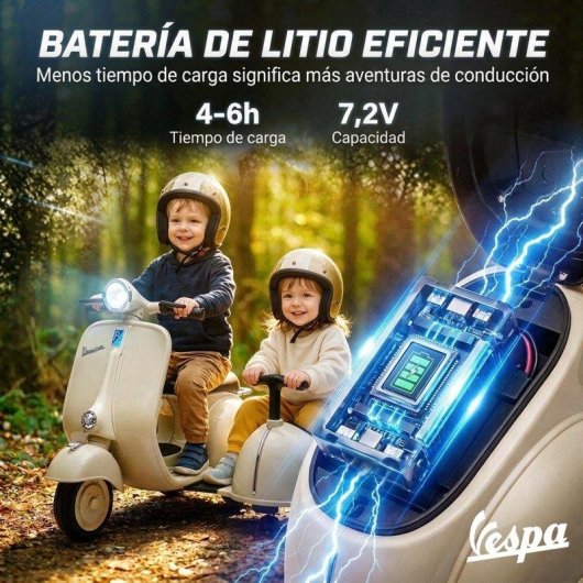 Moto eléctrica infantil Aiyaplay Vespa con asiento lateral y arranque suave