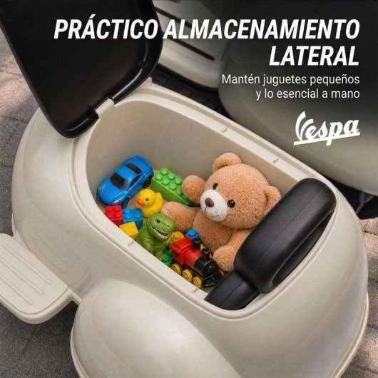 Moto eléctrica infantil Aiyaplay Vespa con asiento lateral y arranque suave