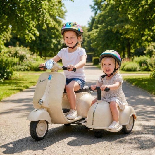 Moto eléctrica infantil Aiyaplay Vespa con asiento lateral y arranque suave
