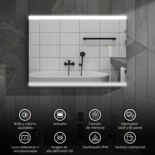 Espelho de banho LED Homcom 70x50 cm antivoo 3 cores