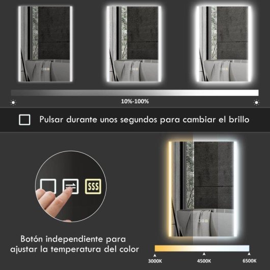 Espelho de banho LED Homcom 70x50 cm antivoo 3 cores