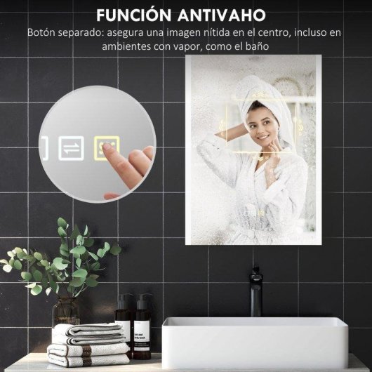 Espelho de banho LED Homcom 70x50 cm antivoo 3 cores