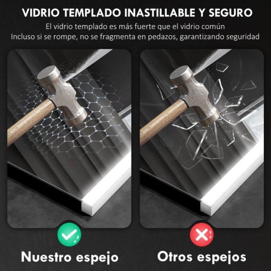 Espelho de banho LED Homcom 70x50 cm antivoo 3 cores